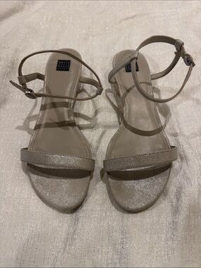 White House Black Market Metallic Taupe Ankle-Strap Sandals